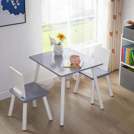 VECELO Activity Table and 2 Chair Set with Hidden Mesh Storage, Durable Playroom Furniture, Modern Design, Easy Assembly, Grey