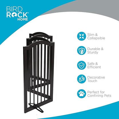 INTERNET'S BEST Arched Top Dog Gate with Support Feet | 4 Panel, 36" H Wooden Pet Barrier for Dogs or Cats | Freestanding Folding Gates for Doorways, Hallways, Stairs| Portable, Extra Wide | Espresso