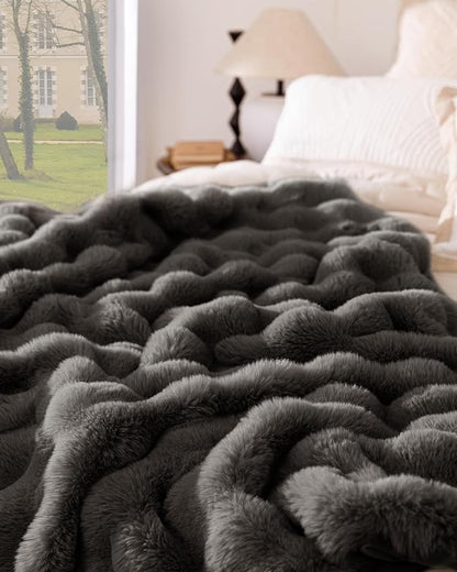 Ultra Soft Cozy Faux Fur Throw Blanket-Fuzzy Plush Thick Bubble Blanket, Fluffy Blanket for Couch, Sofa, Bedroom, and Living Room, 50x60 Inches, Dark Grey