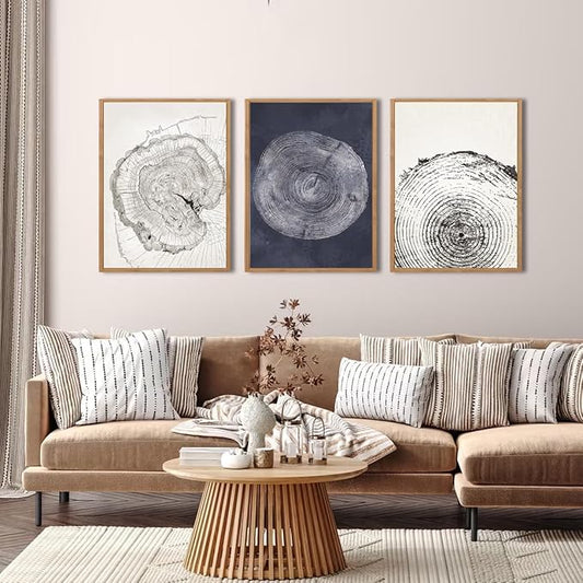 IARTTOP Framed Tree Ring Wall Art Modern Neutral Wood Stump Wall Decor Abstract Tree Spiral Wall Decor For Living Room Bedroom Office12 x16 Inch Set Of 3