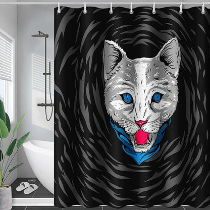 AILONEN Cat Shower Curtain,Cartoon Scream Cat Printed Bath Curtain for Teens,Polyester Waterproof for Bathroom,60" W*72" H with 12 Plastic Hooks
