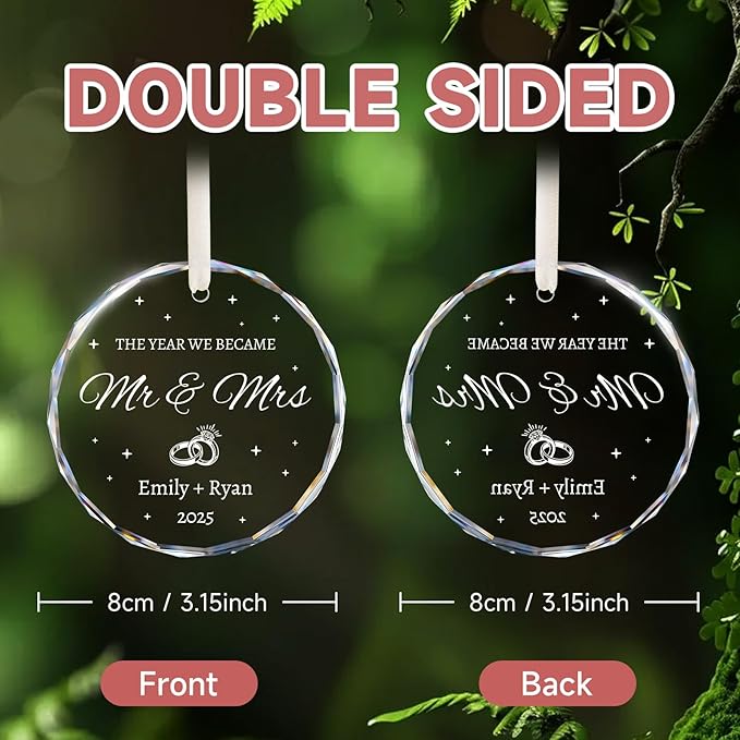 Wedding Gifts for Couples 2025 - Mr and Mrs Ornament 2025 - Bridal Shower Gifts for Bride, Newlywed, Future Mr & Mrs, Her - Just Married Crystal Glass Ornament