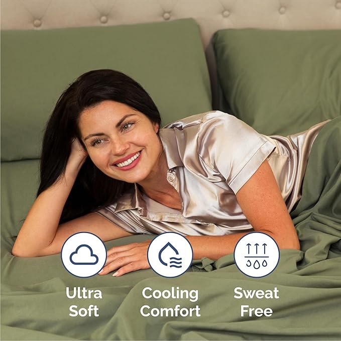 CGK Linens Cal King 6 Piece Sheet Set - Cooling Sheets for Hot Sleepers - Hotel Luxury Bedding Set with 8-16 Inch Deep Pockets - 1 Flat & 1 Fitted & 4 Pillowcases - Soft and Wrinkle Free - Sage Green
