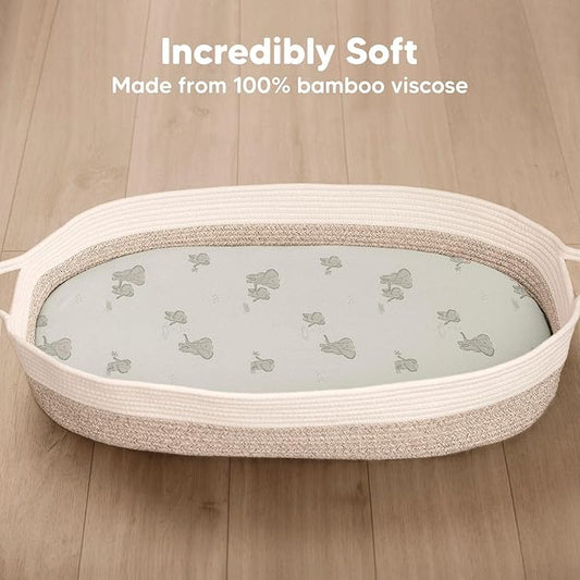 2-Pack Baby Bassinet Sheets Girl, Boy - Viscose Derived from Bamboo Fitted Bassinet Sheets Compatible with Halo Bassinest Swivel Sleeper, Baby Delight, Graco Bedside Bassinet Mattress Sheet (Elly)