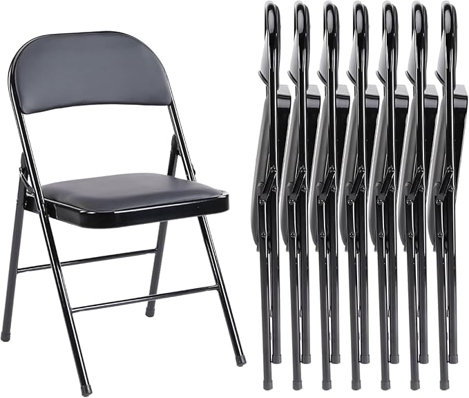 Sweetcrispy Folding Chair 8 Pack, Leather Padded Folding Chairs, Sturdy Metal Foldable Chairs, Easy to Use and Store, Outdoor and Indoor, for Home, Office, Party, Comfy