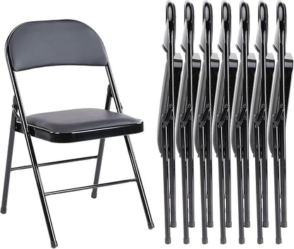 Sweetcrispy Folding Chair 8 Pack, Leather Padded Folding Chairs, Sturdy Metal Foldable Chairs, Easy to Use and Store, Outdoor and Indoor, for Home, Office, Party, Comfy