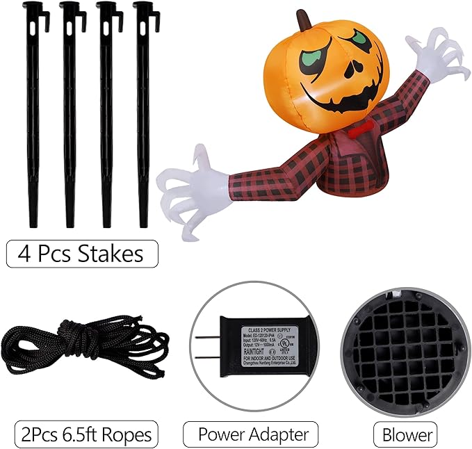 Youngfan 7FT Long Halloween Inflatable Outdoor Decorations, Giant Pumpkin Ghost Blow Up for Yard, Porch, Lawn & Garden, Spooky LED Lighted Halloween Inflatables Decor