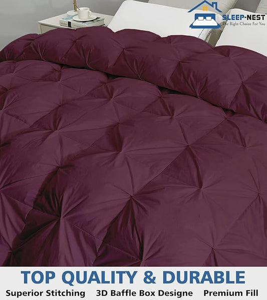 SLEEP-NEST Hotel Luxury Oversized King 120" x 98" Pinch Pleat Palatial King Duvet Insert with 8 Tabs 1 Piece Down Alternative Comforter 400 GSM-Box Stitched Quilt All Season Super Soft - Wine Dream
