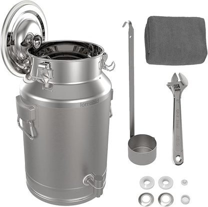 Milk Can, 304 Stainless Steel 28 Liter Milk Can, Milk Bucket Wine Pail Bucket with Spigot, 6.6 Gallon Milk Can with Sealed Lid and Stainless Steel Ladle Sealed Lid Heavy Duty for Milk Can.