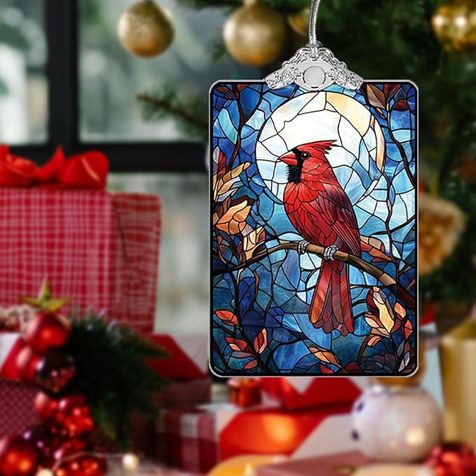 Cardinal Stained Glass 2025 Christmas Ornament, Tree Hanging Decoration for Gift Exchange or Stocking Stuffer, Christmas Tree Decor, 3.8 x 2.4 Inch