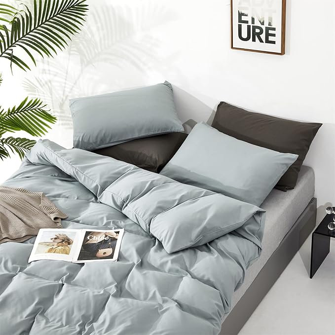 Cottonight Blue Comforter Set Full Light Blue Bedding Comforter Set Solid Baby Haze Blue Blanket Quilts Modern Soft Breathable Simple 3 Piece Dusty Blue Comforter Set for Full Bed