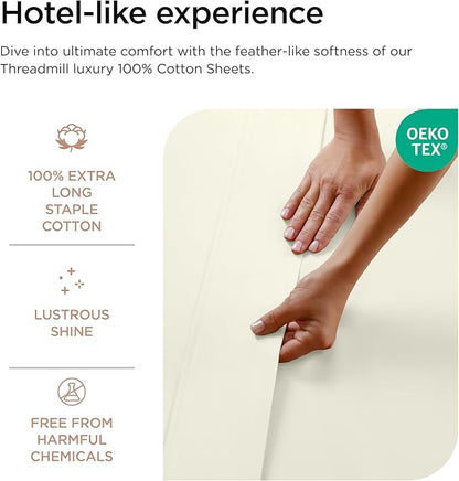 Threadmill Luxury 800 Thread Count California King 100% Cotton Sheets - Ivory Sateen Weave Bed-Sheets, Better Than Egyptian Cotton, 4 Pc Solid Bed Set, Fits 16" Deep Pocket