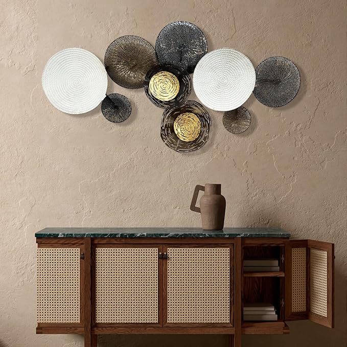 HAVFIFK Metal Wall Art - Abstract 3D Large 54" Brown White Wall Decor for Living Room, Bedroom & Dining Room