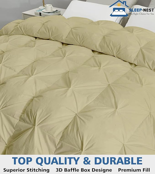 SLEEP-NEST All Season Luxury - Grand King Comforter 106 x 106 Breathable Bedding 1 Piece Down Alternative Pinch Pleat Comforter with 8 Corner Tabs - 350 GSM Ultra Soft, Lightweight - Desert Sand