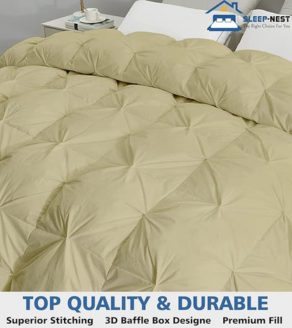 SLEEP-NEST Oversized King Comforter 132x120 Inch Hotel Luxury Weighted 1 Piece Down Alternative Pinch Pleat Comforter with 8 Tabs/Loops 400 GSM-Box Stitched Extra Large Breathable - Desert Sand
