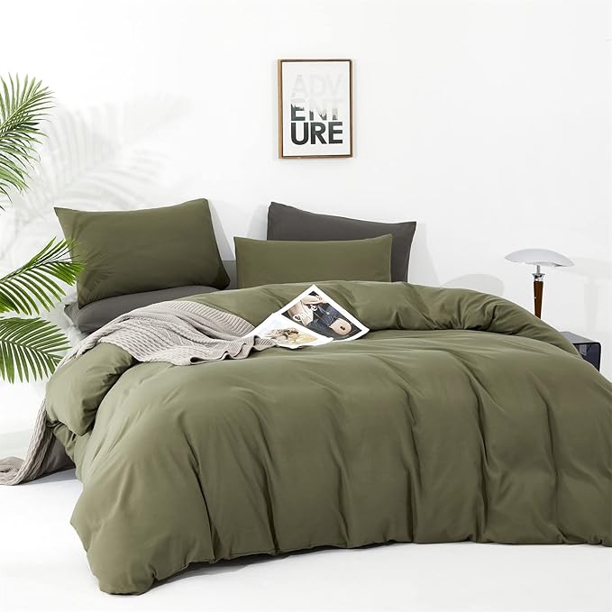 Cottonight Green Comforter Set California King Olive Green Bedding Set Dark Green Blanket Quilts Modern Soft Breathable 3 Piece Army Comforter Set for Women Men