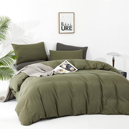 Cottonight Green Comforter Set California King Olive Green Bedding Set Dark Green Blanket Quilts Modern Soft Breathable 3 Piece Army Comforter Set for Women Men