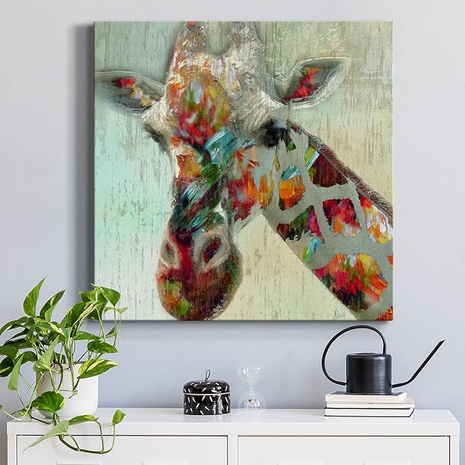 Abstract Wall Art Animals Poster for Bedroom and Living room,Paint Splash Giraffe Wall Art, Ready to Hang, 24'' x 24''