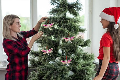 WhatSign Pink Metal Dragonfly Ornaments for Christmas Tree - Dragonfly Christmas Ornament Decorations Keepsake Gifts for Women Girls