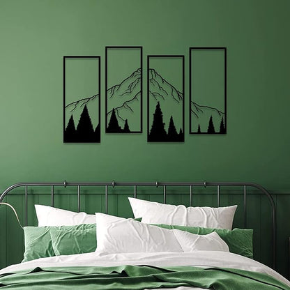 ruelen 4 Pcs Metal Mountain and Forest Wall Decor Line Drawing Wall Art Abstract Minimalist Wall Art Rustic Nature Wall Decor for Home Office Kitchen Bathroom Living Room(Black, large)