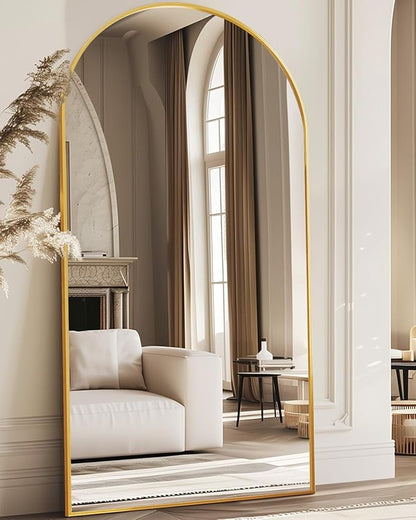 Arched Floor Mirror, 81"x41" - Full Body Mirror with Stand for Bedroom or Living Room, Gold