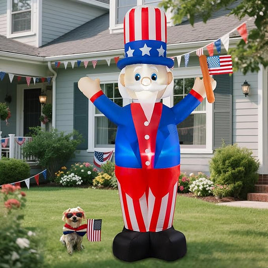 4th of July Inflatable Uncle Sam Decorations, 6FT Fourth of July Decorations Patriotic Independence Day Inflatable Built-in LED Lights for Memorial Day Celebrations Outdoor Yard Garden Decor