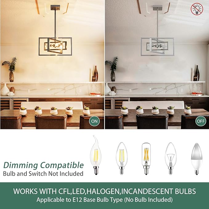 Modern Brushed Nickel Chandelier 3-Light Geometric Ceiling Light Fixture 16" Adjustable Height Pendant for Foyer, Entryway, Dining Room
