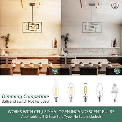 Modern Brushed Nickel Chandelier 3-Light Geometric Ceiling Light Fixture 16" Adjustable Height Pendant for Foyer, Entryway, Dining Room