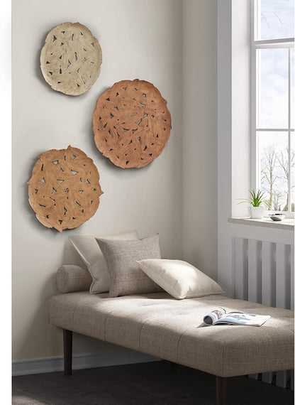 Madison Park Rossi Feather Metal Wall Décor, Metallic Painted Round Iron Discs, Small, Medium, Large Modern Art Sculplture Decortive Plates for Transitional, Home, Living Room, Office - Spice