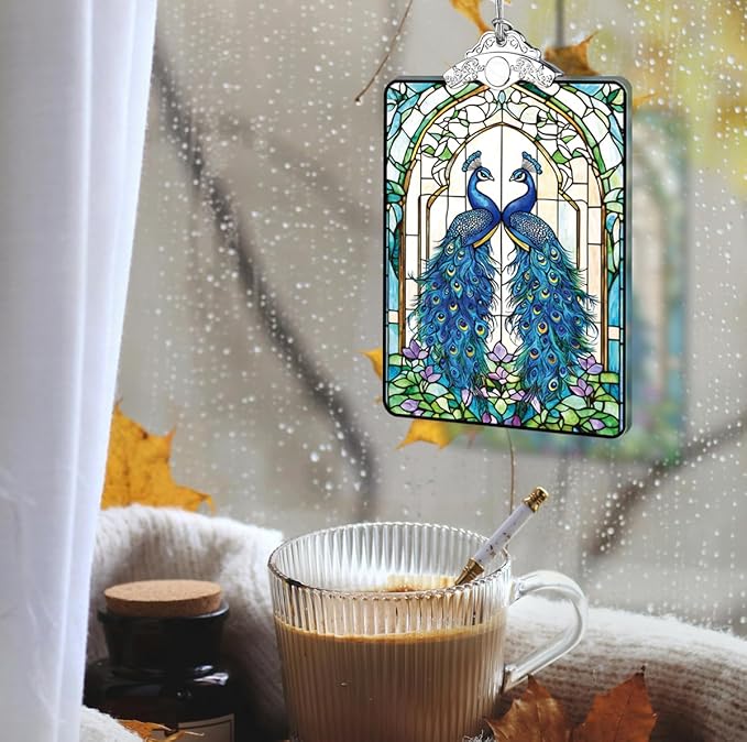 Peacock Stained Glass 2025 Christmas Ornament, Elegant Bird Hanging Decoration for Christmas Tree, Gift Exchange or Stocking Stuffer, 3.8 x 2.4 Inch