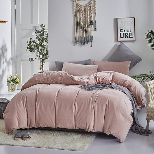 Cottonight Pink Velvet Comforter Set - California King Dusty Pink Flannel Bedding - Thick Heavyweight Blush Pink Warm Blanket Quilts - Winter 3 Piece Set for Cal King Bed