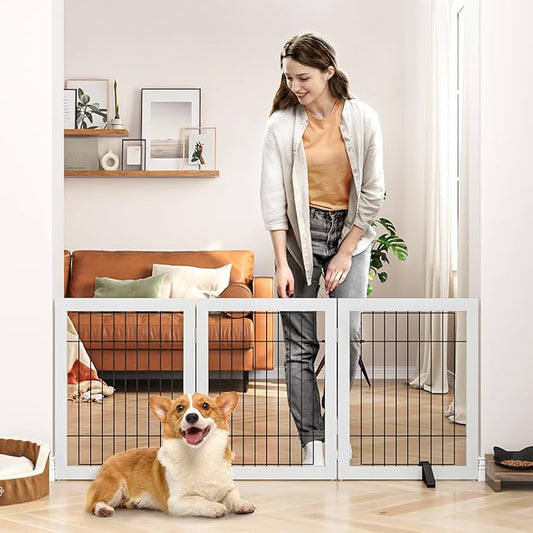 Dog Gate Foldable 3 Panel Pet Gates Extra Wide Dog Gates for Indoor Doorways Stairs 24in Height Support Feet Included