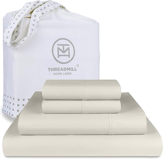 Threadmill California King Sheet Sets | 800 Thread Count Cal King Bed Sheets Set with 16” Deep Pocket | Sateen Weave, Better Than Egyptian Cotton, 4-Piece Bedding Set with Cooling Effect | Taupe