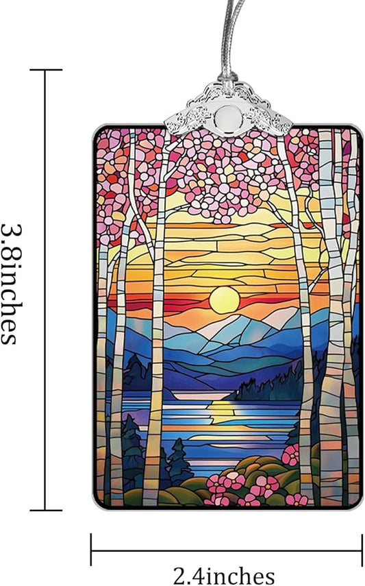 Sunset Landscape Stained Glass 2025 Christmas Ornament, Nature Scene Hanging Decoration for Christmas Tree, Gift Exchange or Stocking Stuffer, 3.8 x 2.4 Inch
