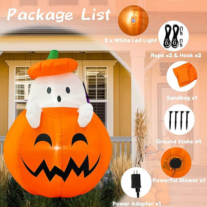 Buheco Inflatable Pumpkin Ghost Halloween Decorations Outdoor Blow Up 4ft Giant Cute Scary Yard Decor Inflatables Built in Led Lights for Indoor Outside Lawn Garden Holiday Fall Family Party Props