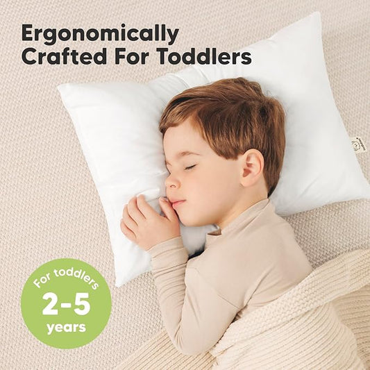 KeaBabies 2-Pack Toddler Pillow - Soft Organic Cotton Toddler Pillows for Sleeping, 13X18 Small Pillow for Kids,Kids Pillows for Sleeping,Kids Pillow for Travel,School, Nap,Age 2 to 5 (Soft White)