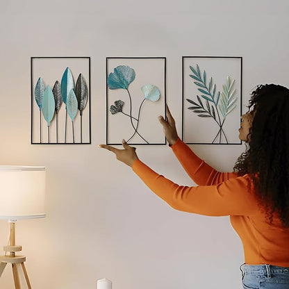 FUNTEREST Black Leaf Wall Decor Modern Wall Art Home Decor, Set of 3 Metal Wall Hanging Decoration for Living Room Office Bedroom Hotel