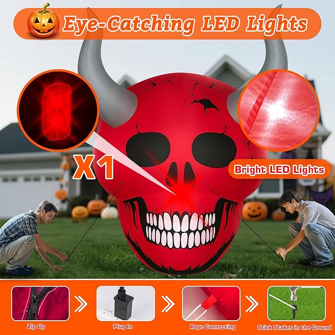 Halloween Inflatables Ghost Decorations Outdoor - 4 FT Horror Red Skull Halloween Blow up Yard Decorations Cute Ghost with LED Build-in for Garden Lawn Indoor Party Decor
