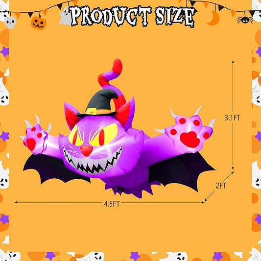4.5FT Halloween Inflatable Purple Cat, Blow up Halloween Decoration Broke Out from Window Built-in 3 LED for Halloween Decoration Outdoor Indoor Home Party Supplies Halloween Lawn Decor