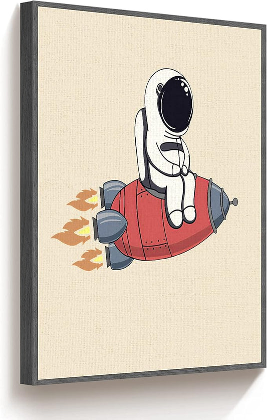 TIME TREE Space Decor for Boys Room, Canvas Wall Art for Bedroom & Living Room, Astronaut Figure Framed Wall Art, 12x16