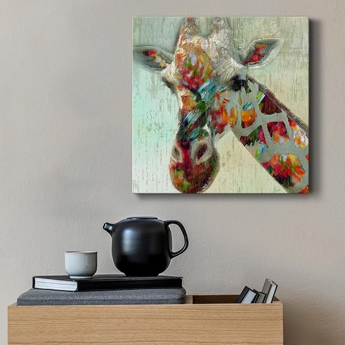 Canvas Wall Art Animals Theme for Home Décor, Paint Splash Giraffe Wall Art, Ready to Hang, 16'' x 16''