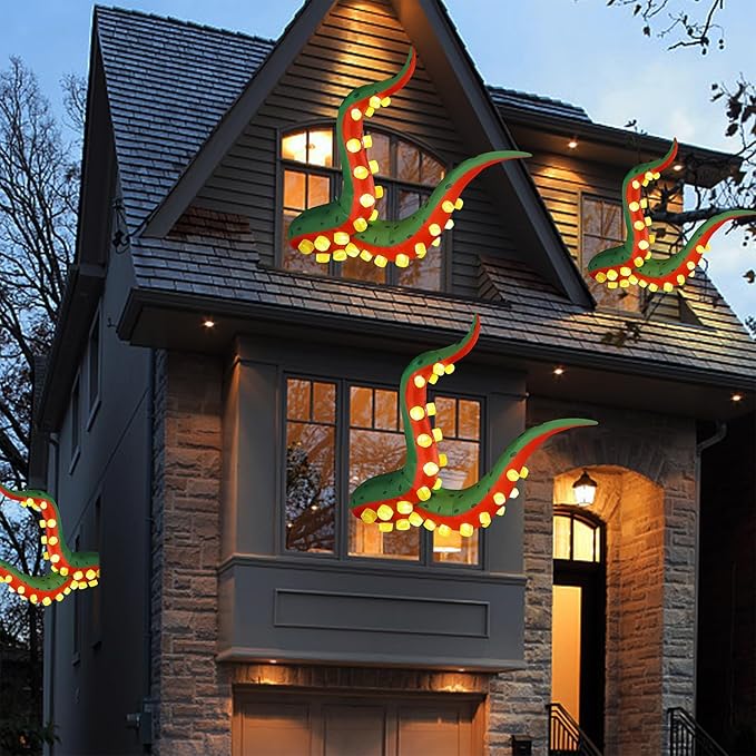 Juegoal Halloween Decorations 5.6FT Tall Inflatable Lighted Octopus Tentacle, Octopus Legs with Build-in 33 LED, Animated Halloween Front Door Window Roof Prop, Outdoor Holiday Party Blow up Decor