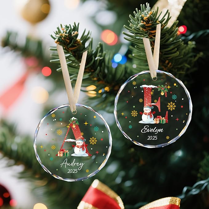 Personalized Christmas Ornaments with Names, Name Ornaments for Christmas Tree, Letter Custom Christmas Ornament for Kids and Adults, Stocking Name Tags