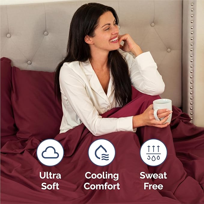 CGK Linens King 6 Piece Sheet Set - Cooling Sheets for Hot Sleepers - Hotel Luxury Bedding Set w/ 8-16 Inch Deep Pockets - 1 Flat & 1 Fitted & 4 Pillowcases - Soft, Comfy and Wrinkle Free - Burgundy