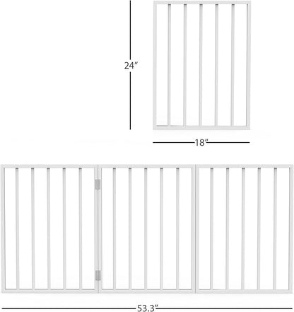 Pet Gate - 3-Panel Indoor Foldable Dog Fence for Stairs, Hallways or Doorways - 54x24-Inch Retractable Wood Freestanding Dog Gates by PETMAKER (White)