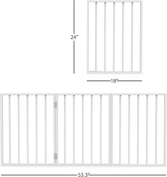 Pet Gate - 3-Panel Indoor Foldable Dog Fence for Stairs, Hallways or Doorways - 54x24-Inch Retractable Wood Freestanding Dog Gates by PETMAKER (White)