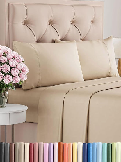 CGK Linens Twin XL 4 Piece Sheet Set - Cooling Sheets for Hot Sleepers - Hotel Luxury Bedding Set with 8-16 Inch Deep Pockets - 1 Flat & 1 Fitted & 2 Pillowcases - Soft, Comfy & Wrinkle Free - Cream
