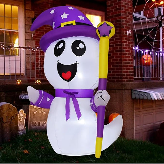 GOOSH 5FT Halloween Inflatables Ghost Outdoor Decoration Blow Up Yard Cute Ghost with Built-in LEDs for Indoor Party Garden Lawn Holiday Decor
