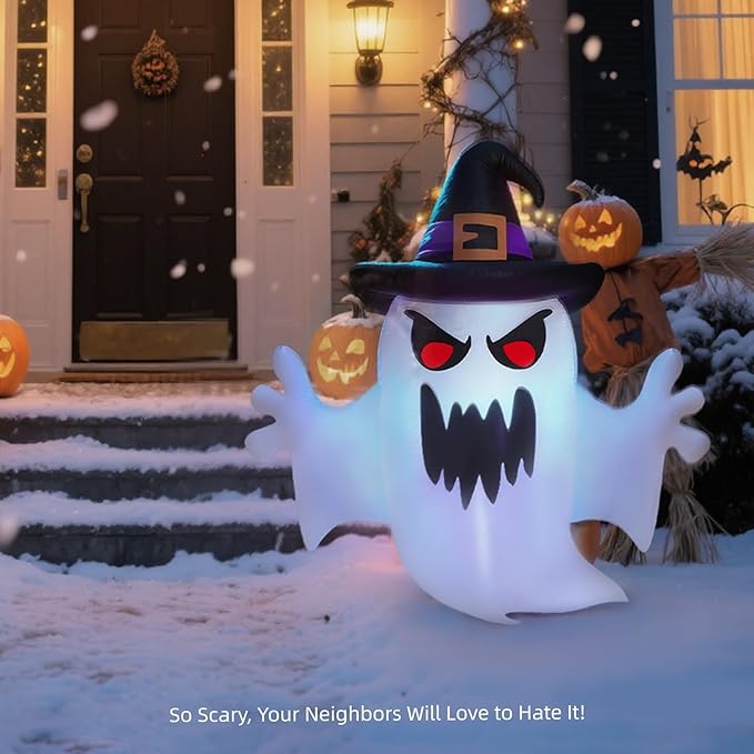 5 FT Halloween Decorations Window Inflatable Ghost with Build-in LEDs, Blow Up Flying Ghost, Blow Up Flying Ghost Broke Out from Windows for Halloweeen,Outdoor, Yard, Garden, Lawn Decoration