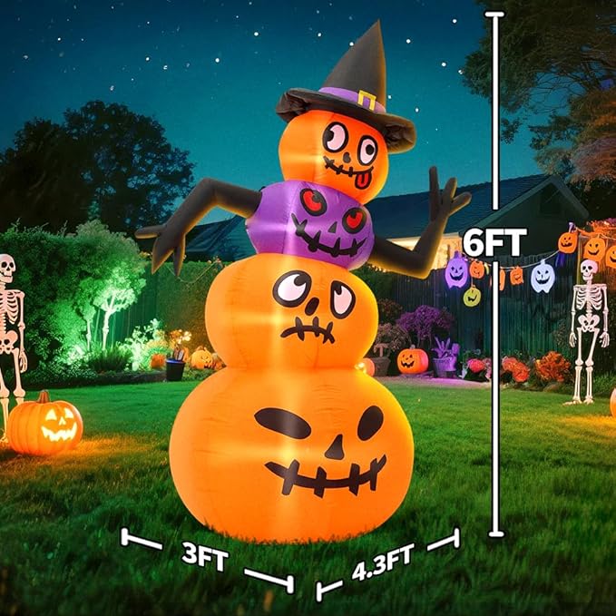 6FT Halloween Inflatable Decoration Blow up Pumpkins Inflatable with Hat,Outdoor Holiday Décor,LED Lights Blow Up Halloween Yard Decorations,Inflatables Outdoor for Holiday Garden Yard Lawn Décor